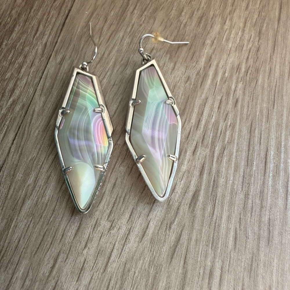 Kendra Scott Elegant Silver Tone and Iridescent Earrings Fashion Jewlery